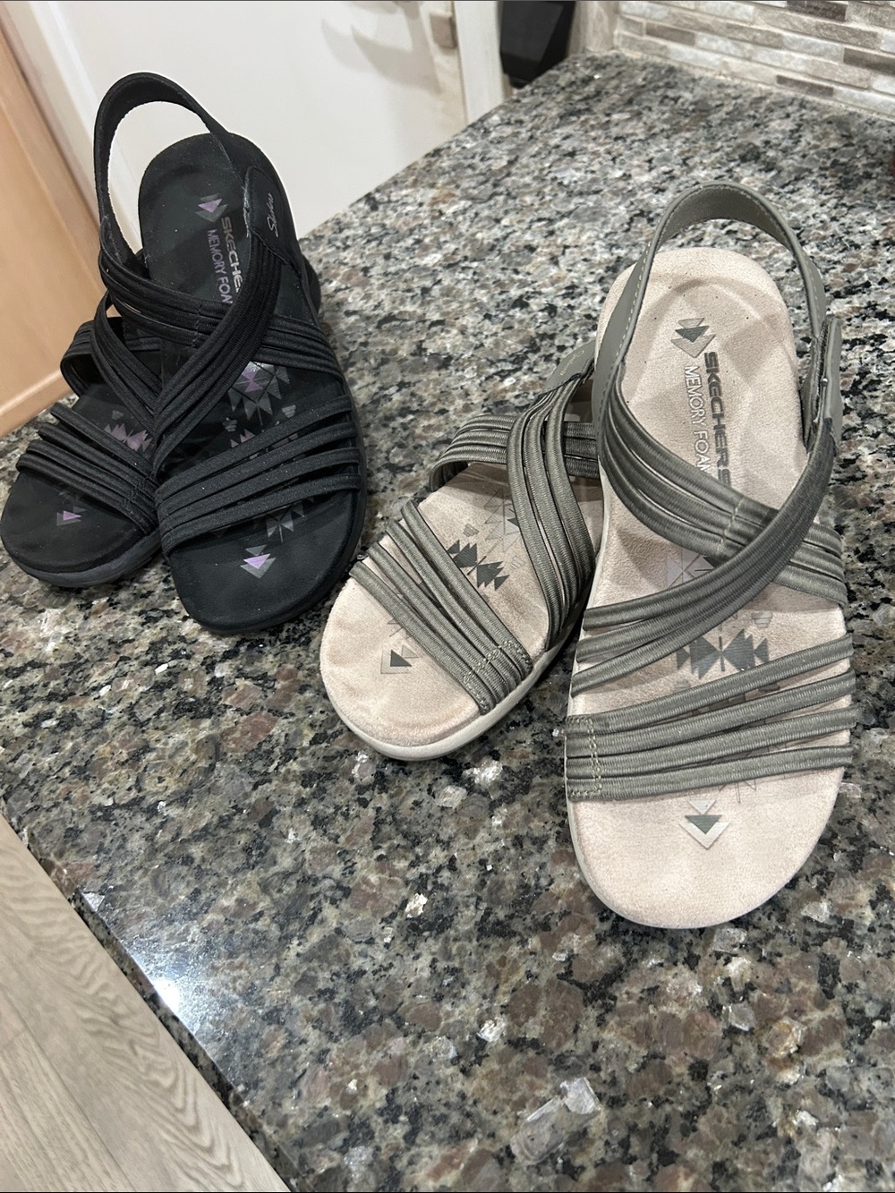 Skechers Dual-Pair Strappy Slingback Sandals - Black & Olive